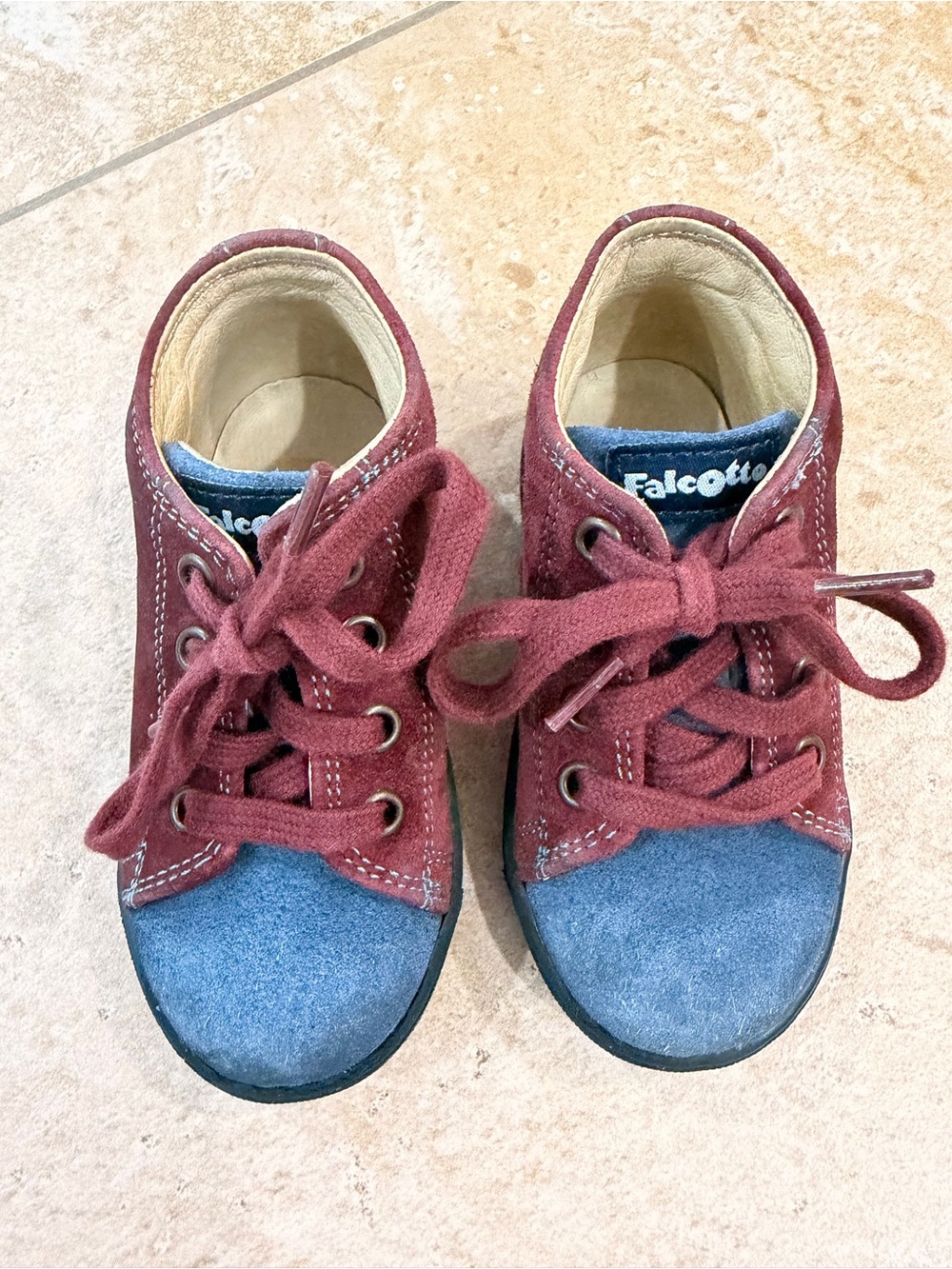 Kids Suede Burgundy and Blue Lace-Up Shoes
